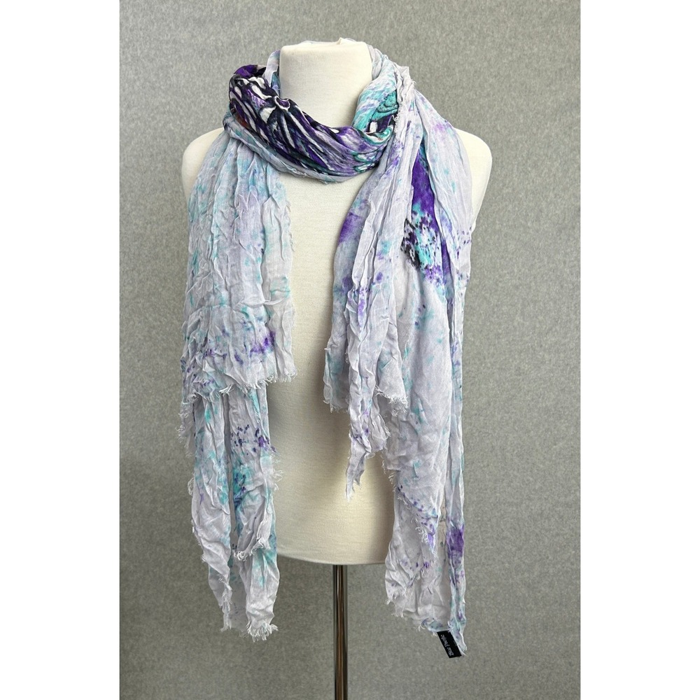 Blue Pacific Scarf Purple Teal Elephant Print Cashmere Silk Blend Bohemian Artsy